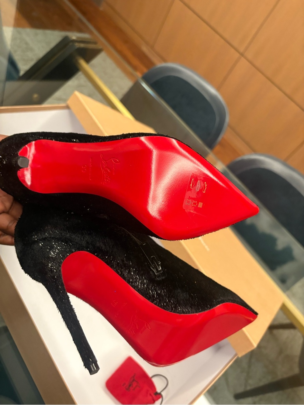 KATE BOTTA 100 Women's Black Velvet Pointed-Toe Christian Louboutin Boot - Picture 5 of 7